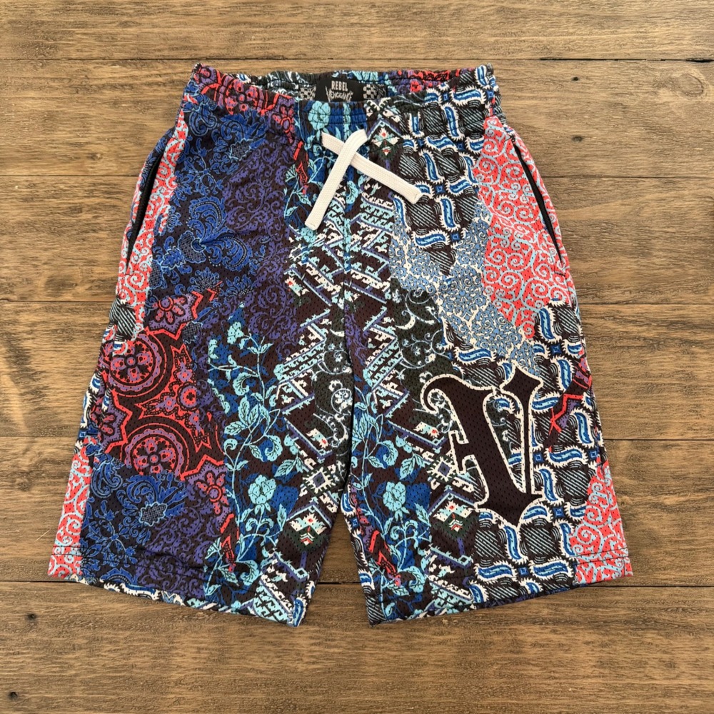 Rebel Vengeance Boys Paisley Mesh Basketball Shorts Blue Red Size M 10-12